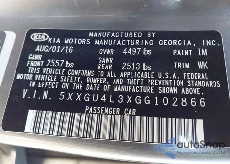 2016 Kia Optima Ex z USA, uszkodzony, nr VIN 5XXGU4L3XGG102866